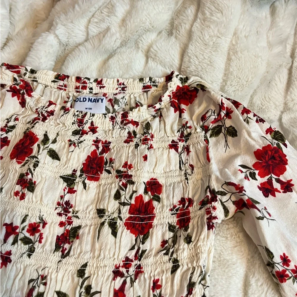 Old Navy Girls 8 Cream Red Floral Spring Fall Casual Prairie Midwest Dress City